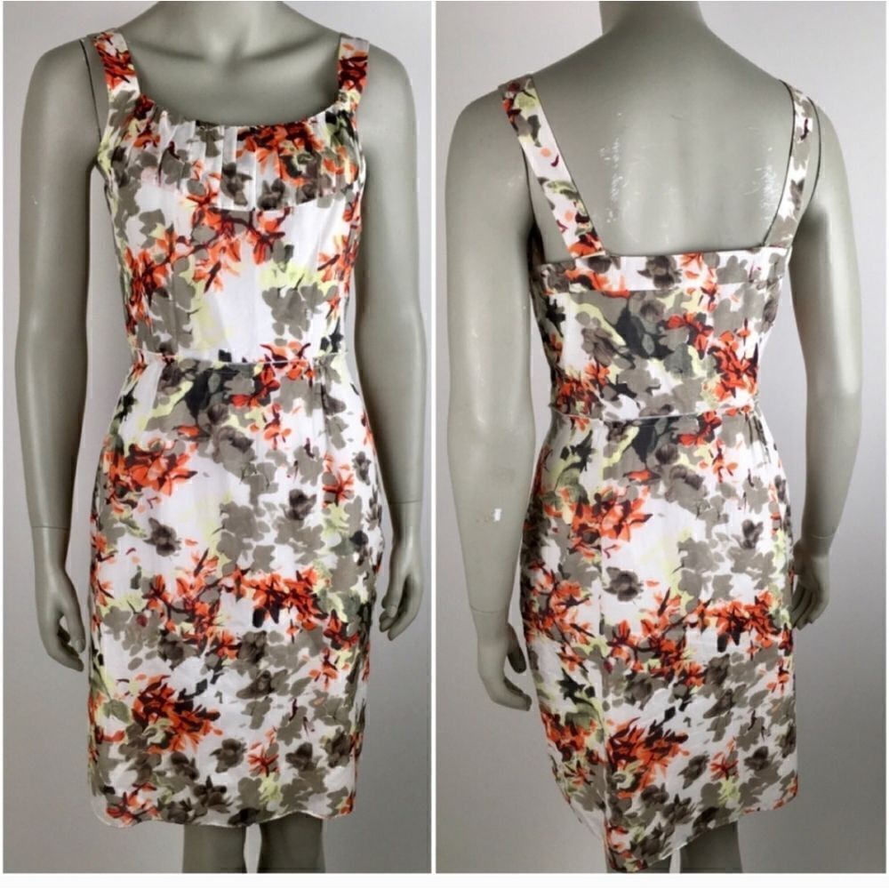 Banana Republic Floral Sleeveless Cotton Silk Orange Grey Dress Size 2